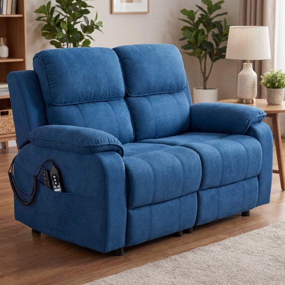 Electric Reclining Loveseat Sofa with 8-Point Vibration Massage, Home Theater Seating for Living Room & Home Theater(Blue, Loveseat)