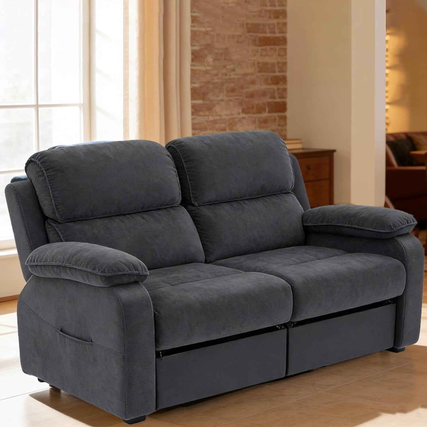 Electric Reclining Loveseat Sofa with 8-Point Vibration Massage, Bluetooth Speakers, Storage Console and Cup Holders for Living Room & Home Theater(Blue, Loveseat)