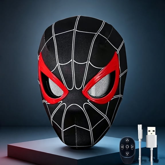 Electric Red Spider Superhero Mask Ring Remote Moving Eyes USB Rechargeable Helmet Color Box Halloween Costume Photo Video Outfit Props