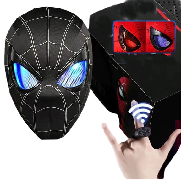 Electric Red Web Superhero Mask Ring Remote Winking Dual Color LED Eyes Helmet Color Box Halloween Costume Photo Video Props Accent