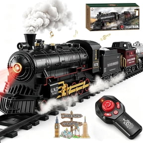 Electric Remote Control Train Set Christmas Trains Steam Locomotive, Cargo Car & Tracks, Train Toys for Kids w/3 Smoke,Whistle & Lights, Christmas Birthday Gift for Boys Girls 3 4 5 6 7