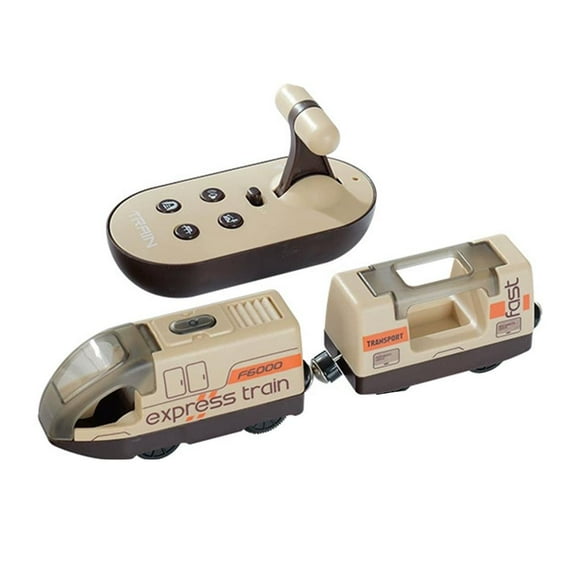 Electric Remote Trains Toy for Wooden Track, Remote Control & Motorized Train with 4 Sound and Light Effects, Motorised Battery Trains, Trains Set