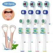Electric Replacement Toothbrush Heads Compatible with Oral B, ToothBrush Replacement Heads with Tongue Scraper, 4 Types, 16 Pack