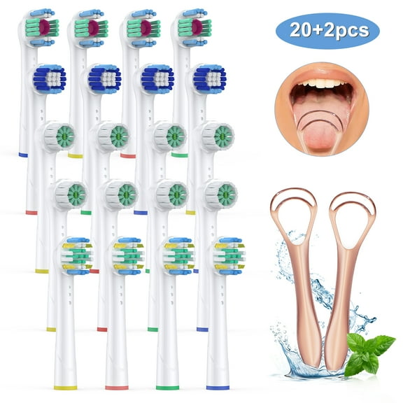 Electric Replacement Toothbrush Heads Compatible with Oral B, ToothBrush Replacement Heads with Tongue Scraper, 4 Types, 20 Pack