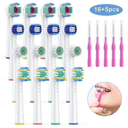 Electric Replacement Toothbrush Heads Compatible with Oral B, ToothBrush Replacement Heads with interdental brush, 4 Types, 16 Pack