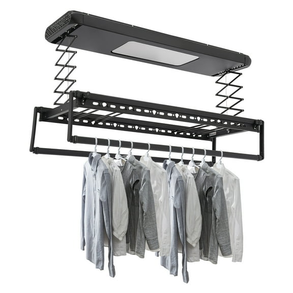 Electric Retractable Airing Rack, Ceiling Mount Clothes Drying Rack with Remote, 77lbs Load, LED Light