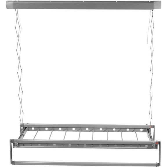 Electric Retractable Airing Rack, Ceiling Mounted Clothes Drying Rack, Retractable Clothesline, Vertical Laundry Drying Rod with LED Light & Remote, 110V 24W, Gray