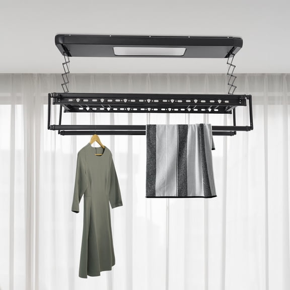 Electric Retractable Airing Rack with Remote Control  Adjustable Height, 77 lbs Load Capacity, Quiet PTC Heating, Foldable & Space-Saving for Laundry, Bathroom & Balcon