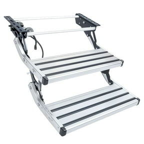 Electric Retractable RV Steps with LED Light, 2-Step, 400 LBS Load Capacity, Foldable Aluminum Alloy Camper Steps, Thickened Steel Plate Trailer Steps, Non-Slip Design, Ideal for RV, Trailer, Camper