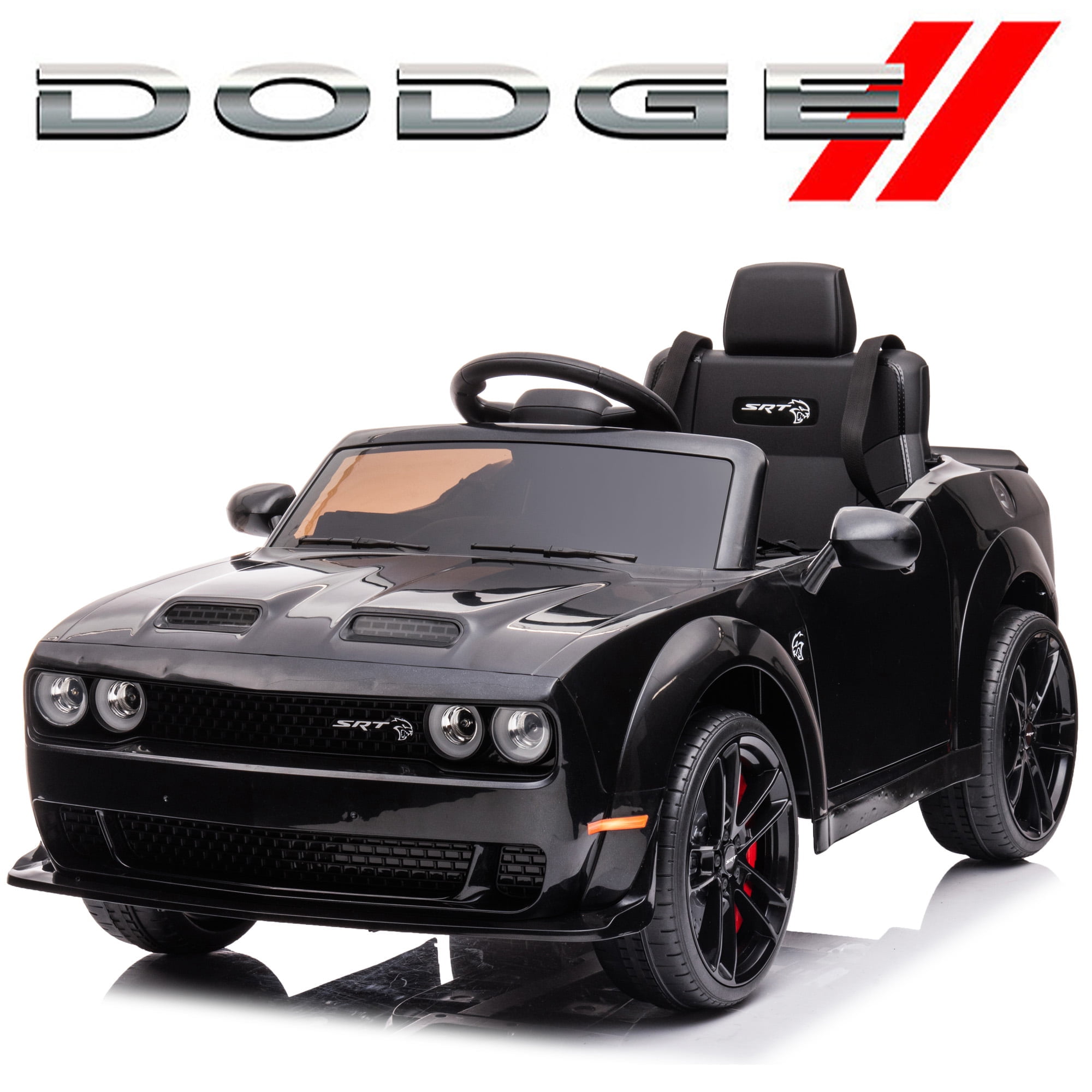 Dodge Challenger 12V Electric Ride On Car SRT Hellcat RC Toy with Charger Fast Safe for Kids Black Walmart