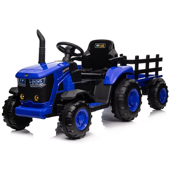 Electric Ride On Car Ride on Tractor with Garden cart Trailer, 12V Rechargeable Kids Vehicle, Remote Control for Parents, Foot Brake, Adjustable Belt, Protective armrests, Stable 6-Wheel Design