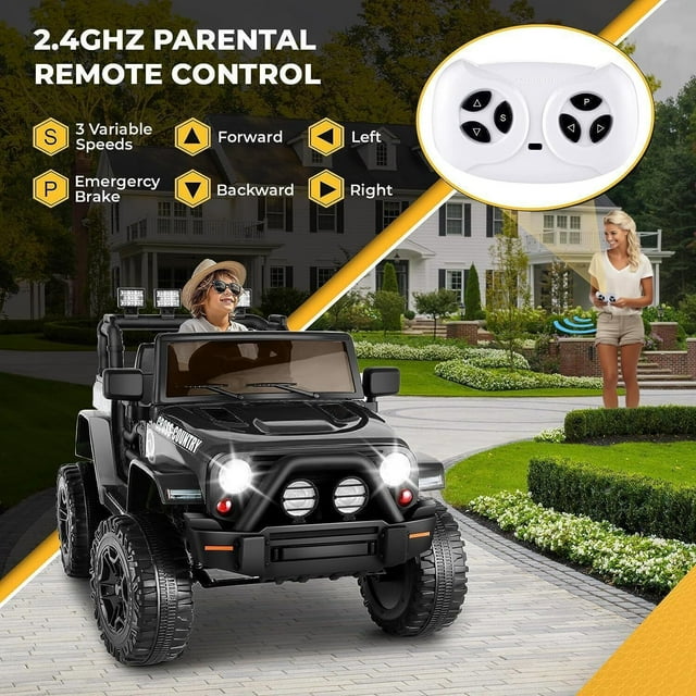 Electric Ride-On Car for Kids with Parent Remote Control and LED Lights ...