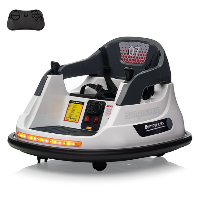 Electric Ride On Toddler Bumper Car, 12V Kids Bumper Car, Realistic 360° Spin, Parental Remote Control, Led Lights, Indoor & Outdoor Fun for 18+ Months Kids