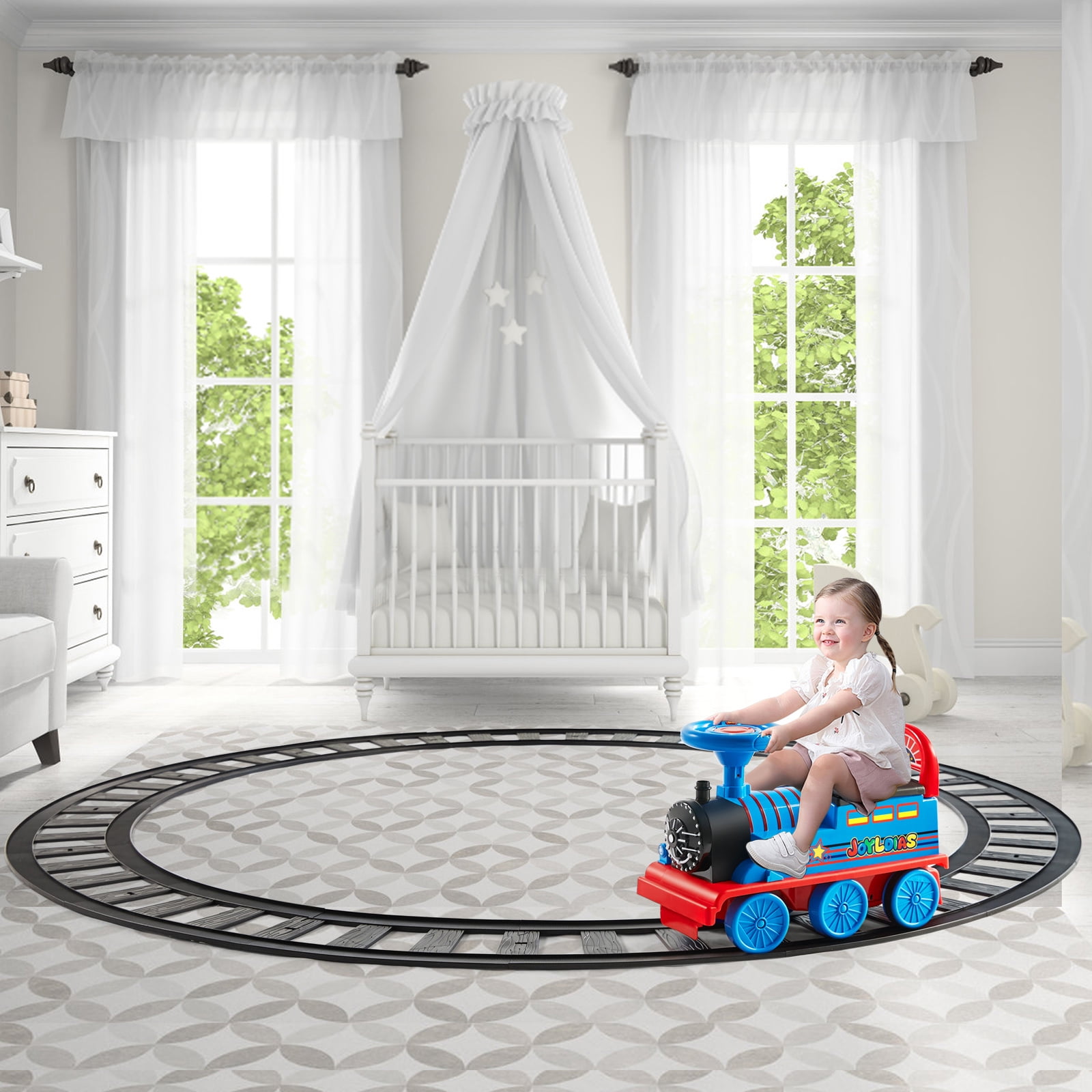 Electric Ride On Toy Train for Kids with 16pcs Curved Tracks, Lights