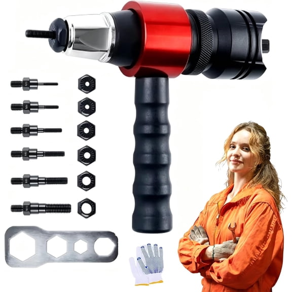Electric Rivet Gun Adapter for Drill, Heavy Duty Rivet Nut Drill Attachment Kit with 6 Metric Mandrels M3 M4 M5 M6 M8 M10, Cordless Rivnut Tool Adapter for Metal Fabrication