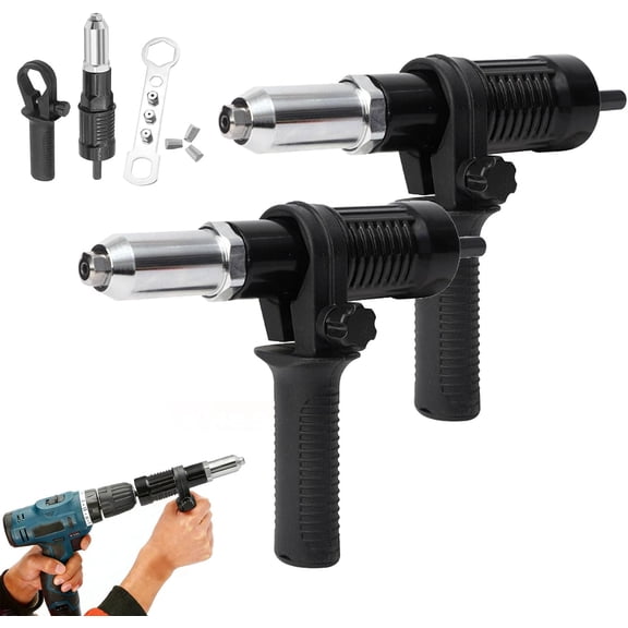 Electric Rivet Gun Adapter Kit, 1/4" Hex Shank Power Drill Riveting Tool Attachment, Converts Your Drill into Cordless Rivet Nut Gun for Metal, DIY & Auto Repair