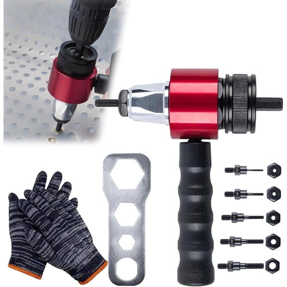 Electric Rivet Gun Kit, Cordless Drill Adapter, Quick Change Blind Riveter Insert for Automotive, Metalworking, Furniture DIY Projects, M3-M8