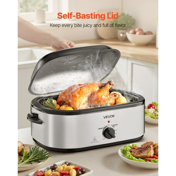 Electric Roaster Oven 150-450F, 22QT Capacity with Self-Basting Lid, Ideal for Turkey, Roasts & Holiday Feasts