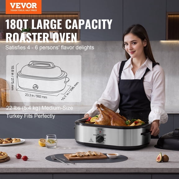 Electric Roaster Oven,18 QT Turkey Roaster Oven with Self-Basting Lid,1450W Roaster Oven with Defrost&Warm Function,Adjustable Temperature,Removable Pan&Rack,Fits Turkeys Up to 22LBS