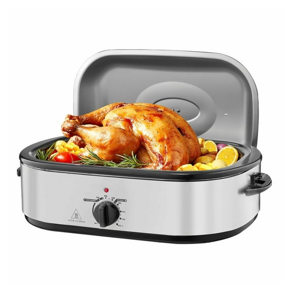 Electric Roaster Oven 18QT, Stainless Steel Turkey Roaster Pan, 150-450F Adjustable Temp, Self-Basting Lid, Defrost & Warm Function