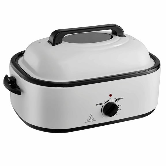 Electric Roaster Oven, 22 QT Turkey Roaster Oven with Self-Basting Lid, 1450W Roaster Oven with Defrost & Warm Function, Adjustable Temp, Removable Pan & Rack, Fits Turkeys Up to 26LBS, White