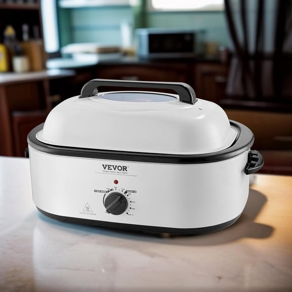 Electric Roaster Oven, 22 QT Turkey Roaster with Self-Basting Lid, 1450W Roaster with Defrost & Warm Function, Adjustable Temp, Removable Pan & Rack, Fits Turkeys Up to 26LBS, White
