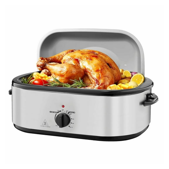 Electric Roaster Oven 22QT, Adjustable 150-450F, Self-Basting Pan for Turkey, Defrost & Warm, Multifunctional Roaster for Holiday Meals & Large Families