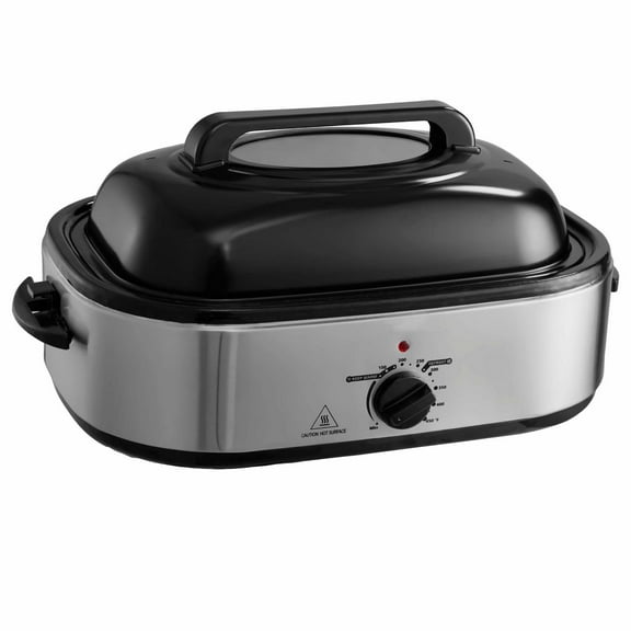 Electric Roaster Oven 22QT, Turkey Roaster with Self-Basting Lid, 1450W Adjustable Temp, Fits Up to 26lbs, Defrost & Warm, Removable Pan & Rack - Silver