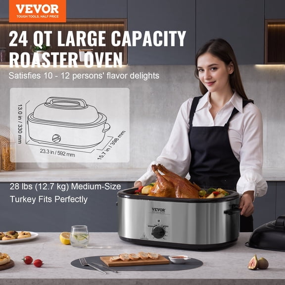 Electric Roaster Oven,24 QT Turkey Roaster Oven with Self-Basting Lid,1450W Roaster Oven with Defrost&Warm Function,Adjustable Temp,Removable Pan&Rack,Fits Turkeys Up to 28LBS,Silver