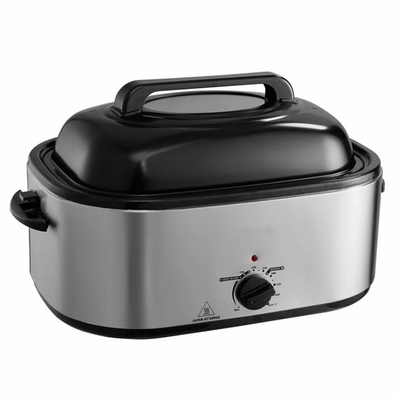 Electric Roaster Oven 24 QT, Turkey Roaster with Self-Basting Lid, 1450W Roaster Pan, Defrost & Warm, Adjustable Temp, Fits Up to 28 LBS Turkey, Silver