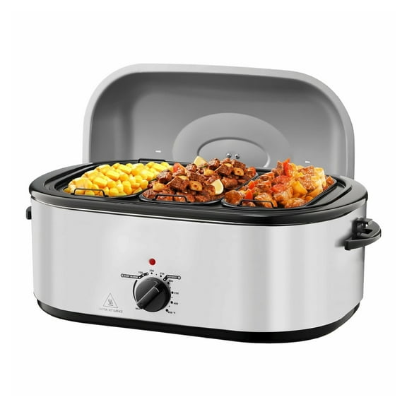 Electric Roaster Oven 24QT, Turkey Roaster Pan 150-450F, Buffet Server, Self-Basting Lid, Defrost & Warm Function, Ideal for Holiday Cooking