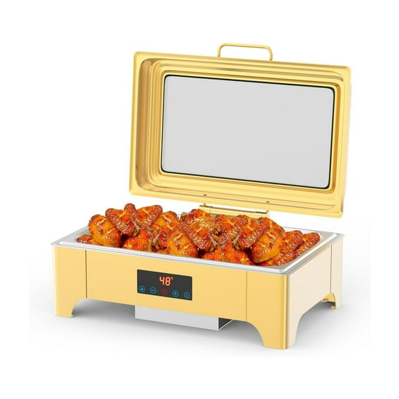 Electric Roll Top Chafing Dish Buffet Set With Touch Screen, Catering Food Warmer With 1 Full Size Chafing Server Dish And Glass Window For Parties, Birthday, Wedding, Christmas