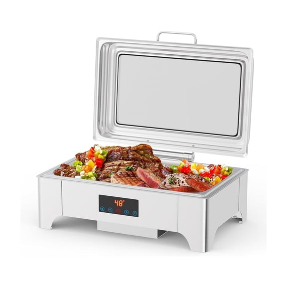 Electric Roll Top Chafing Dish Buffet Set With Touch Screen, Catering Food Warmer With 1 Full Size Chafing Server Dish And Glass Window For Parties, Birthday, Wedding, Christmas