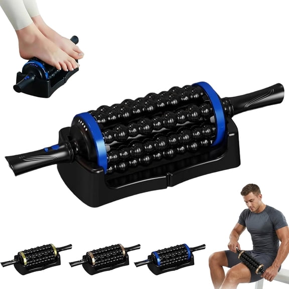 Electric Rolling Percussion Massager with Hands-Free Base, Adjustable Intensity Rechargeable Electric Fascia Roller Massagerfor Back, Legs and Feet (Blue)
