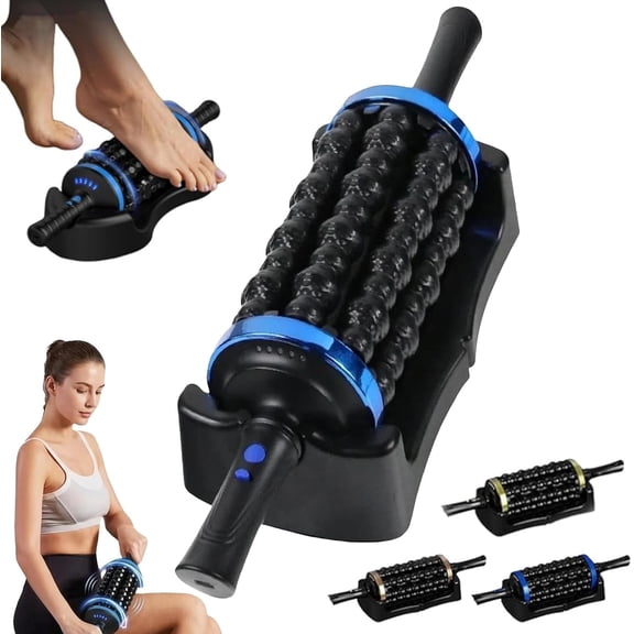 Electric Rolling Percussive Massager, Electric Fascia Roller Massager with Hands-Free Base, Rechargeable Fascia Roller for Back, Legs, Feet, Deep Tissue Muscle Recovery (Blue)