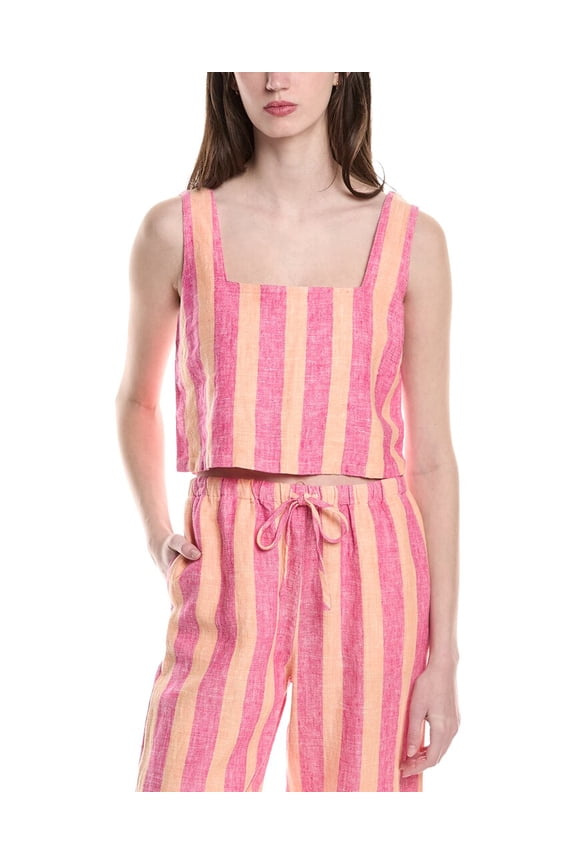 womens Linen Boxy Tank, m, Pink