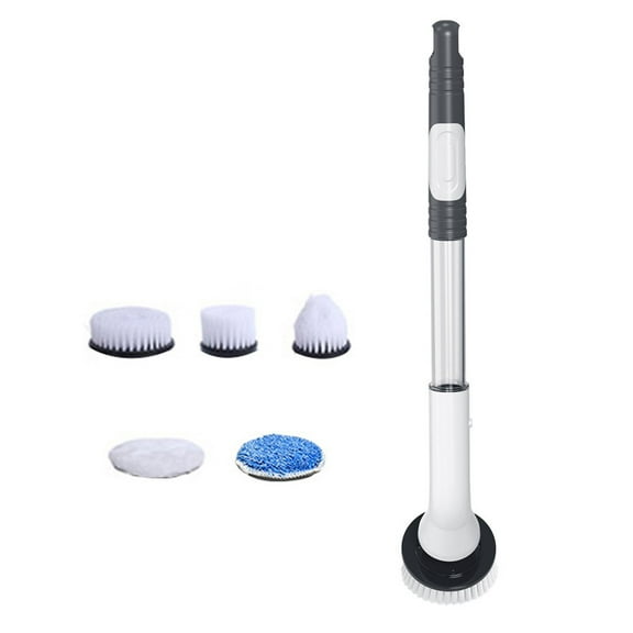 Electric Rotary Cleaning Brush Set With 5 Attachments And Long Handle For Bathroom Tile Grout And Kitchen Surfaces Usb Rechargeable
