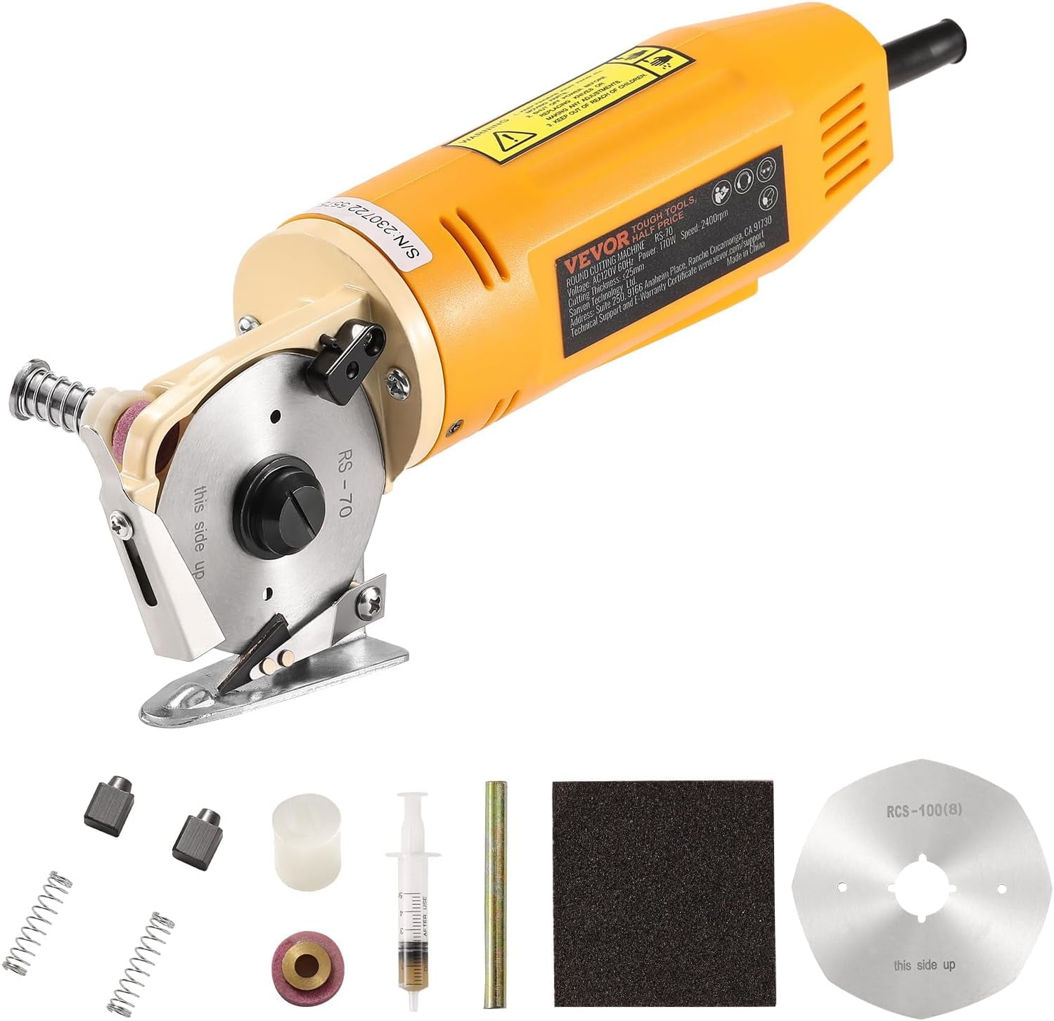 Electric Rotary Fabric Cutter, 170W Rotary Fabric Cutting Machine, 1" Cutting Thickness, Octagonal Knife, with Replacement Blade and Sharpening Stones, for Multi-Layer Cloth Fabric Leather