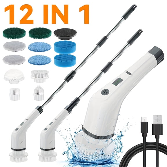 Electric Rotary Floor Cleaner, 7 Brush Heads, Heavy-Duty Multi-Surface Cleaning, USB Powered, for Floor, Wall, Glass, Kitchen, Car Polishing, Bedroom & Bathroom
