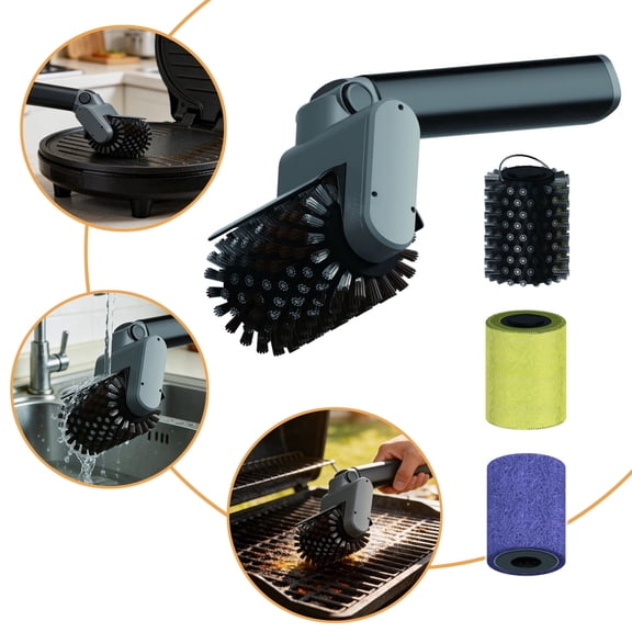Wiher Electric Grill Brush, 3 Replaceable Heads & 3 Adjustable Angles, IPX6 Waterproof with Gloves, Cordless Rechargeable Grill Cleaning Brush for Outdoor BBQ Grill Grates(Gray)