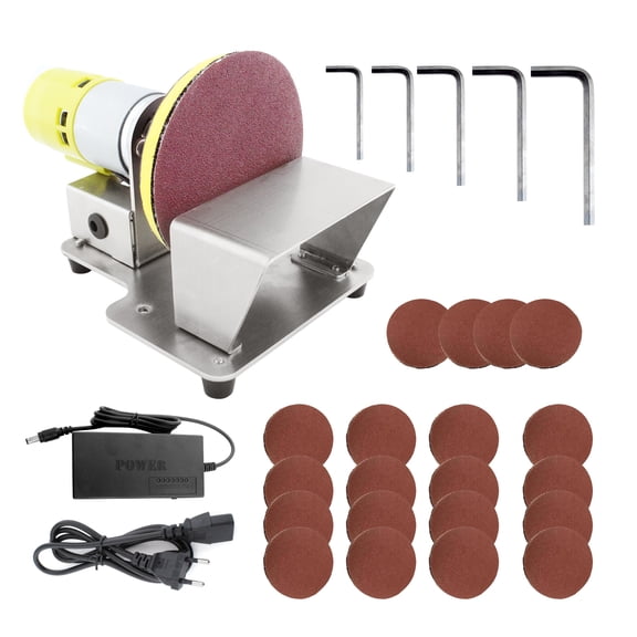Electric Rotary Polisher Table Disc Sander with 7 Variable Speed, 20 Pieces 3-Inch Sanding Discs for Woodworking and Metal Finishing, 220V EU Plug