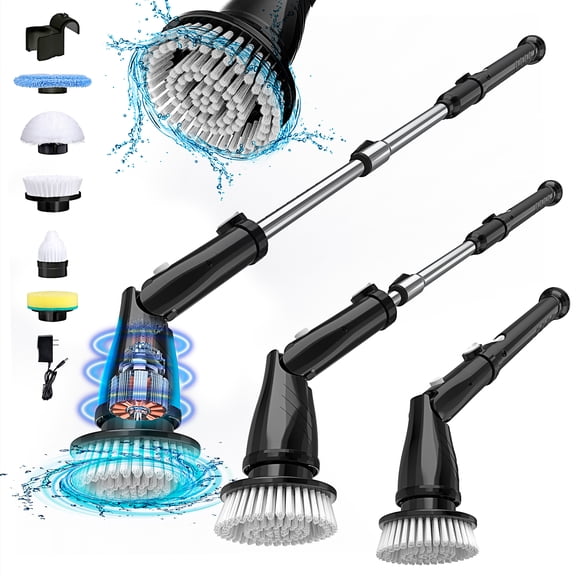 Electric Rotating Cleaning Brush with 7 Replaceable Brush Heads, Cordless Multifunctional Power Scrubber, Rechargeable Electric Spin Cleaner for Bathroom, Kitchen, Tile Floor, Grout, Bathtub, Window