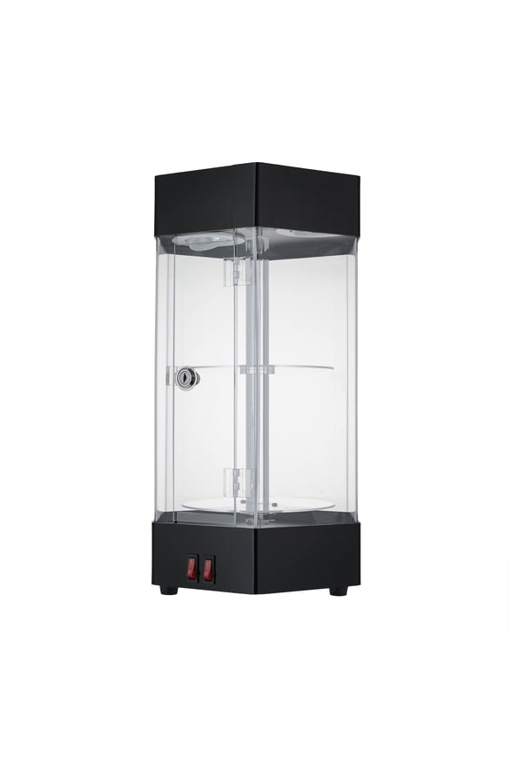 Electric Rotating Clear Display Case, LED Lighted Acrylic Display Cabinet, 2-Tier, Motorized Spinning, 2x3W LED Lamps, for Retail Shop