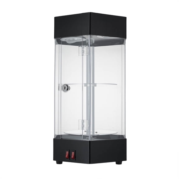 Electric Rotating Clear Display Case, LED Lighted Acrylic Display Cabinet, 2-Tier, Motorized Spinning, 2x3W LED Lamps, for Retail Shop