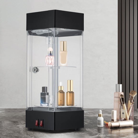 Electric Rotating Display Case with Keys, Jewelry Display Case, Acrylic Collections Showcase with LED Light