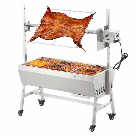 Electric Rotisserie Grill - 135lbs Spit Roaster BBQ Kit for Pig, Lamb, Chicken - 42W Motor, Adjustable Height, Stainless Steel Outdoor Grill