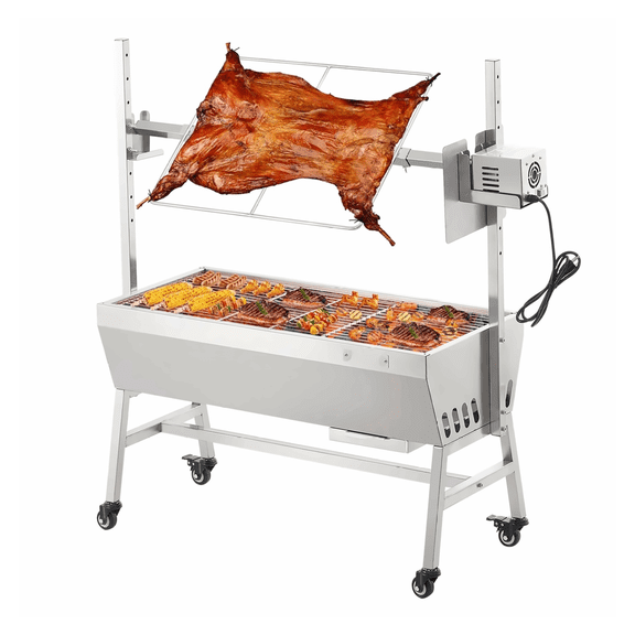 Electric Rotisserie Grill - 135lbs Spit Roaster BBQ for Pig, Lamb, Chicken - 42W Motorized Outdoor Grill Kit with Heat Shield & Adjustable Height