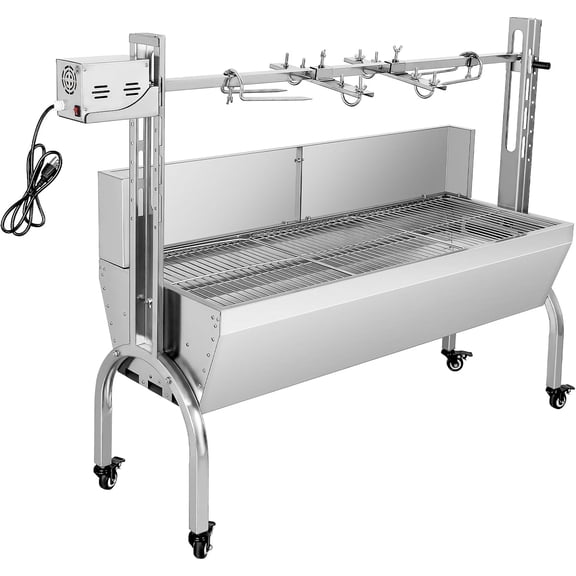 Electric Rotisserie Grill Kit with Windscreen, Large Charcoal Grill with Motor, Stainless Steel Automatic Pork Grill & Outdoor Lamb Goat Roaster, 176 Lbs Capacity for Camping Outdoor