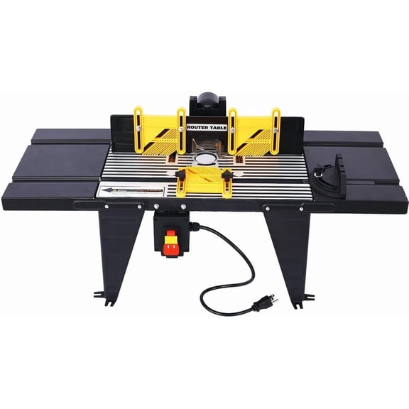 Electric Router Table, Universal Benchtop Router Table with Steel Stand & Adjustable Fence Wood Working Router Table, Safety Guard & Miter Gauge for Woodworking, Craftsman Tool,Black