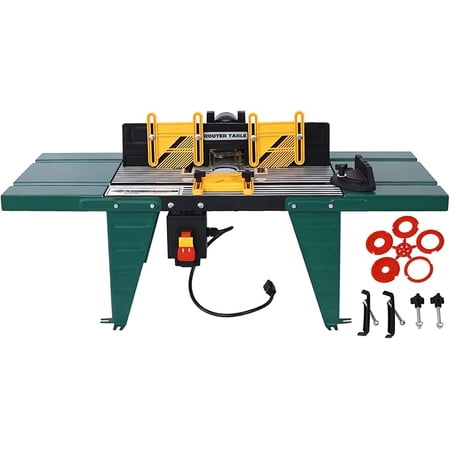 Electric Router Table, Universal Benchtop Router Tables Top with Steel Stand & Adjustable Fence Wood Working Router Table Precise Routing Table Craftsman Tool for Woodworking, Green